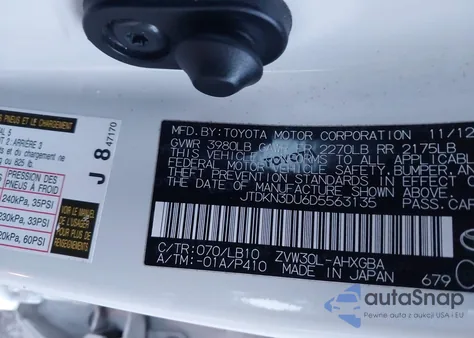 2013 Toyota Prius Four из США, поврежденный, VIN JTDKN3DU6D5563135